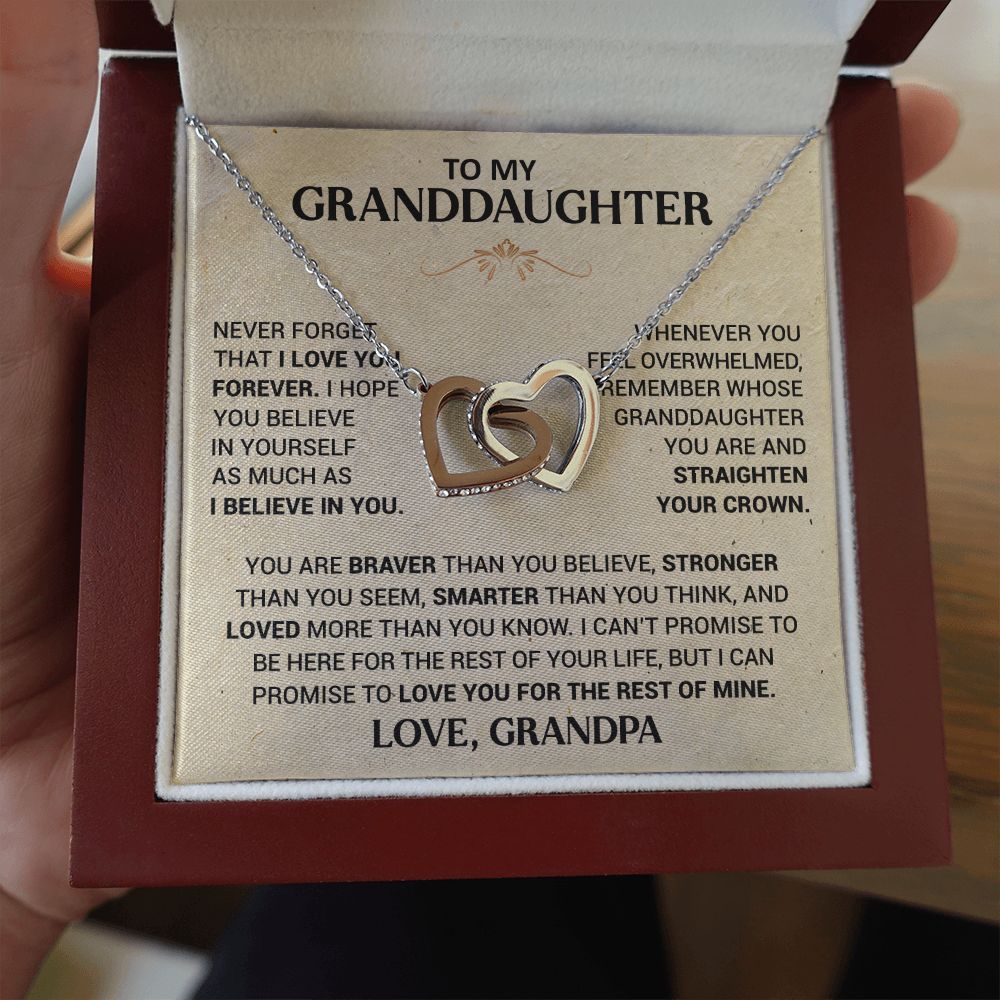 To My Beautiful Granddaughter - This Old Lion Will Always Have Your Back - Interlocking Hearts Necklace