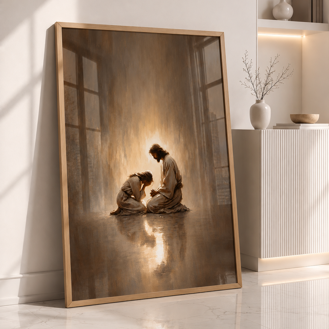 Jesus Comforting a Crying Girl – Poster Wall Art