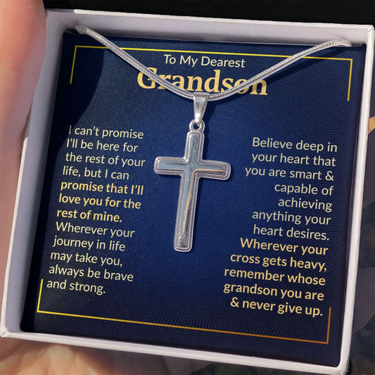 To My Dearest Grandson - Never Give Up - Cross Necklace