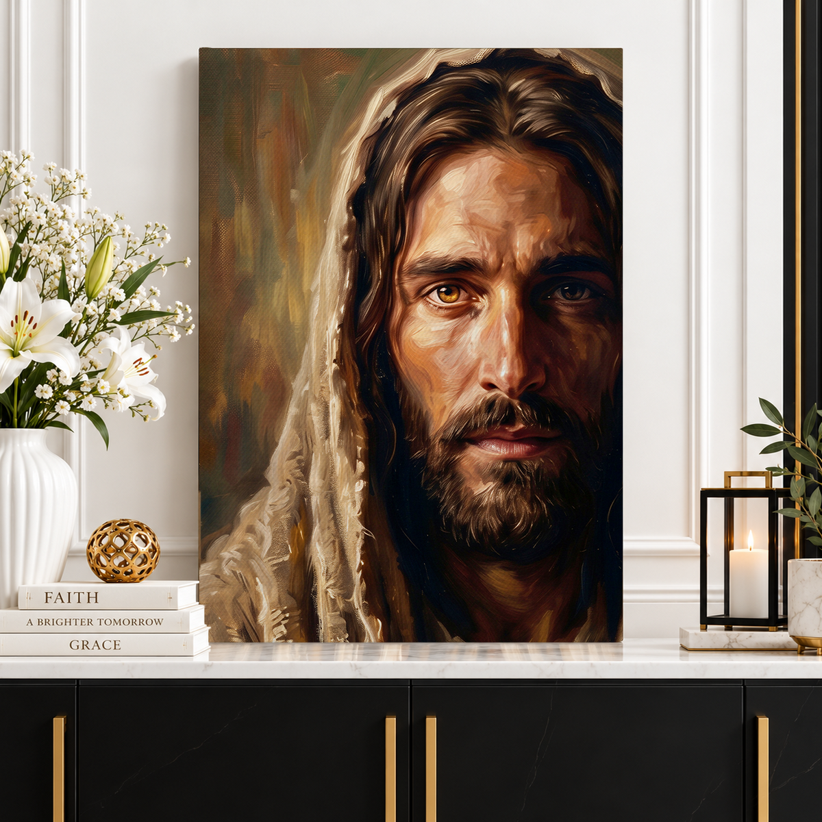 Face of Jesus Canvas Wall Art – Christian Religious Home Decor