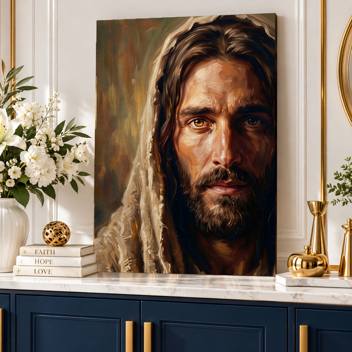 Face of Jesus Canvas Wall Art – Christian Religious Home Decor