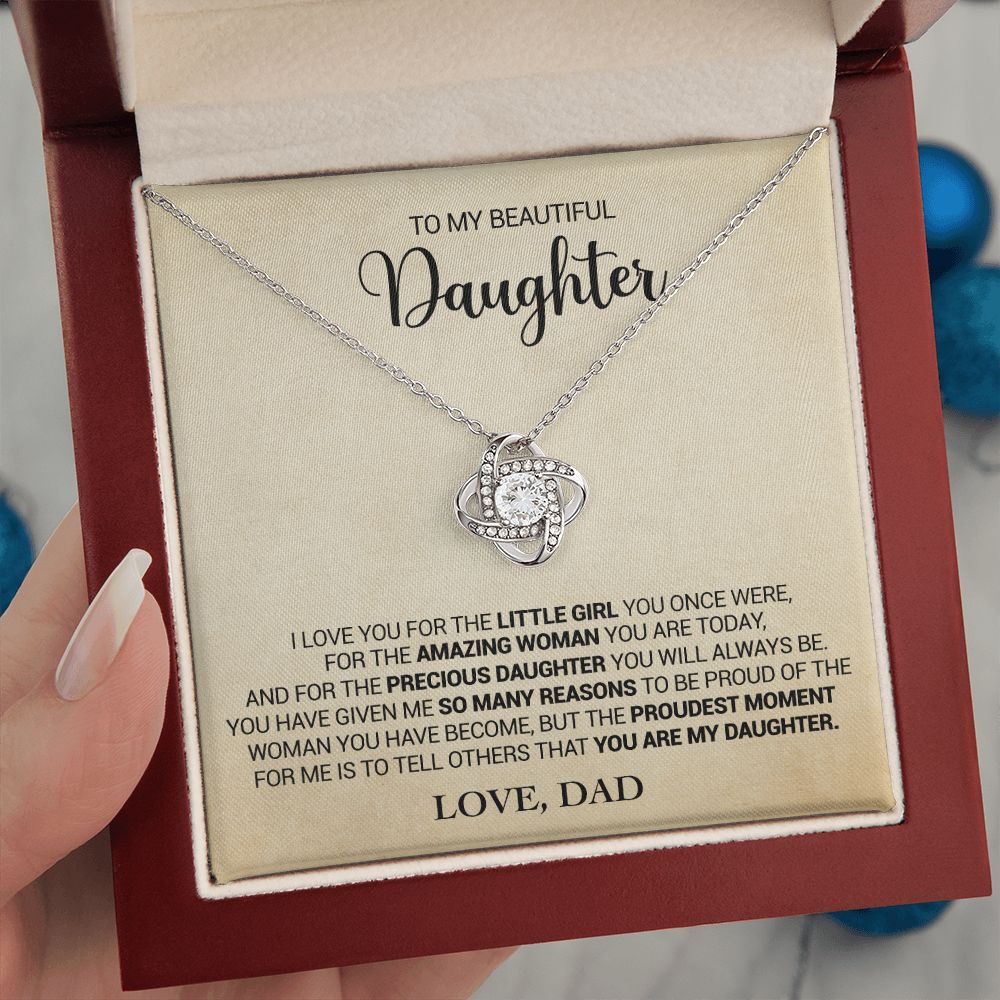 To My Daughter - Proud That You Are My Daughter - Love Dad - Love Knot Necklace