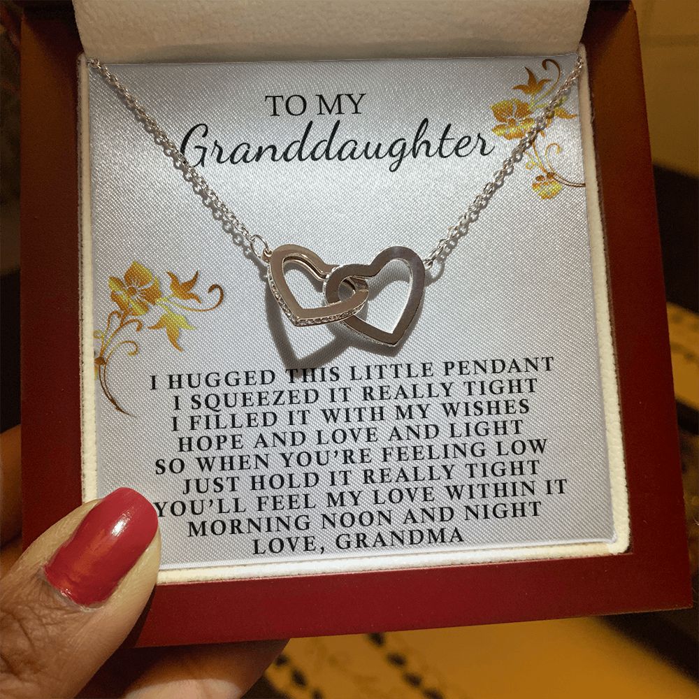 To My Granddaughter - I Hugged This Little Pendant - Interlocking Hearts Necklace